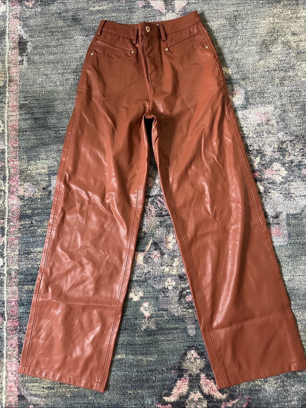 Zara Size 4 Wide-Leg Faux Leather Pants in Rust Brown Like New for Fall Luxury